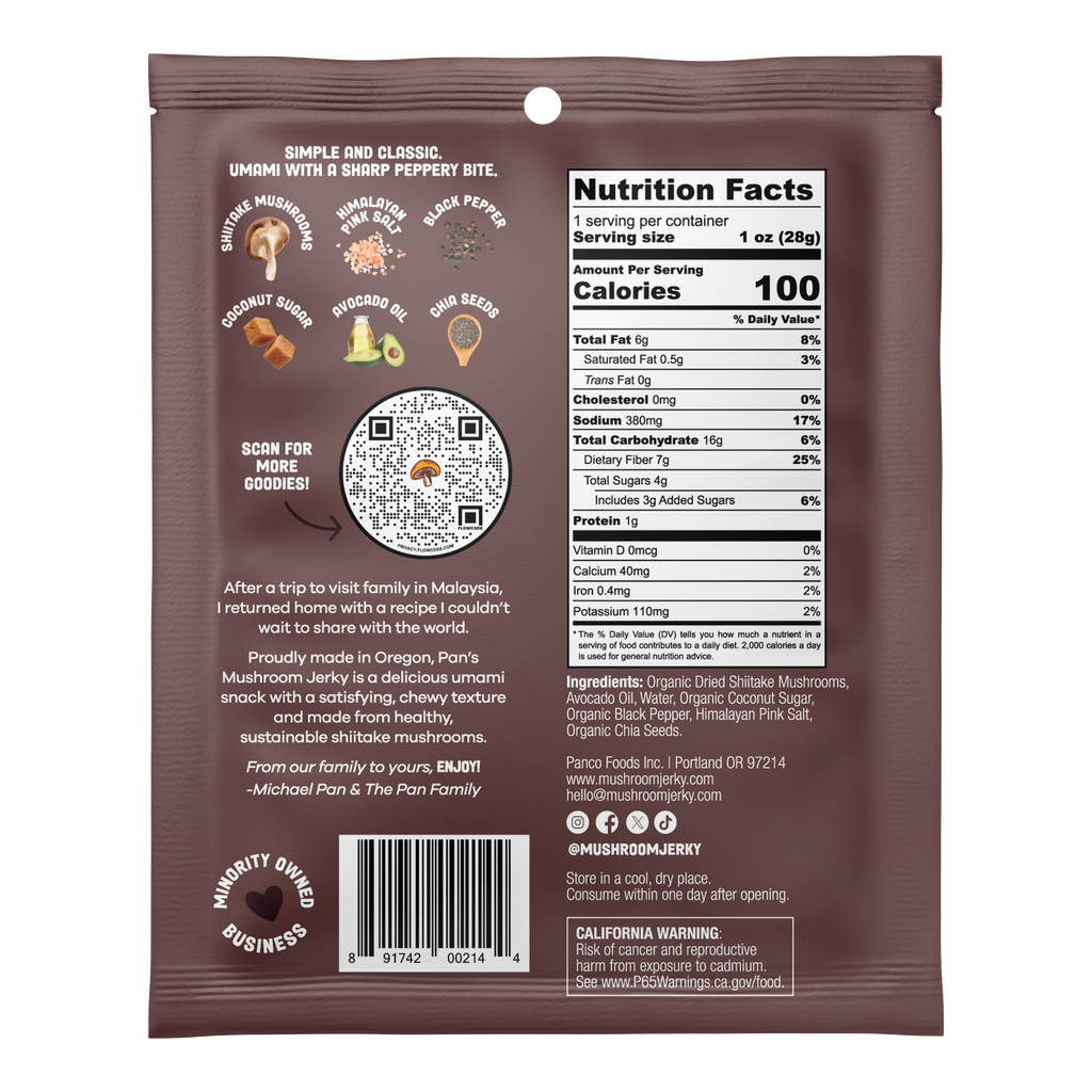 Salt & Pepper Mushroom Jerky - Single Serve Pack