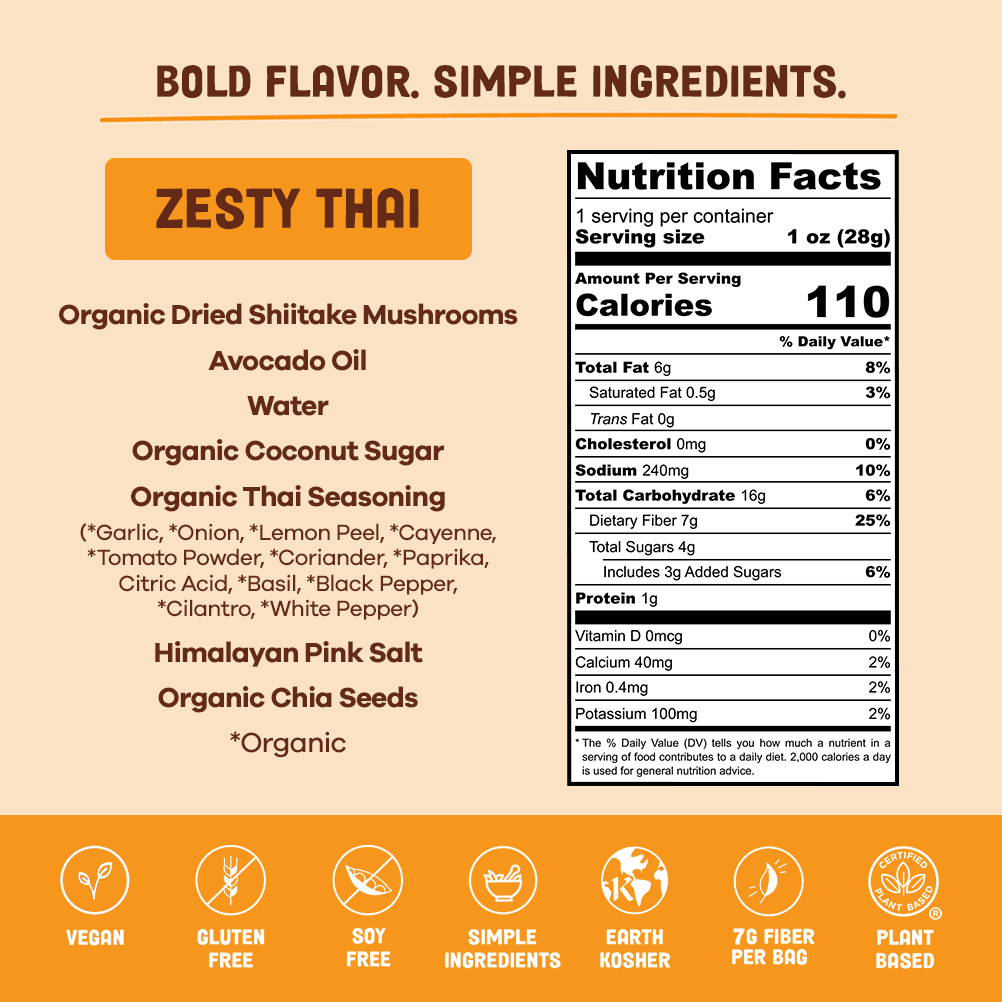 Zesty Thai Mushroom Jerky - Single Serve Pack