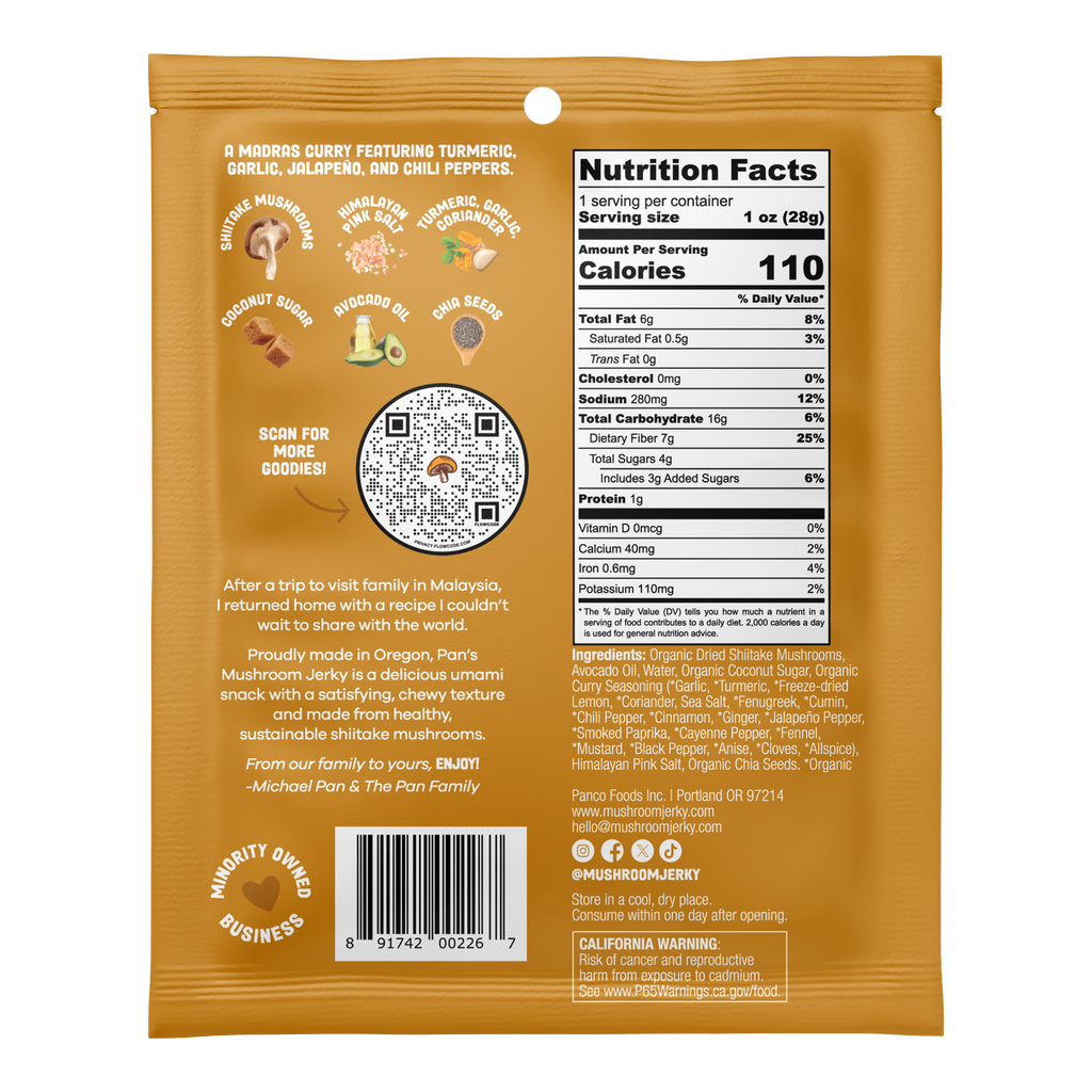 Curry Mushroom Jerky - Single Serve Pack